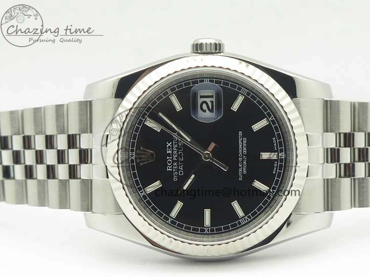 Good Copy Rolex Watches ARF 116234 1:1 DateJust 904L Markers Black SS Minimalist V 904L on 36 Jubilee Bracelet Sticks SS Dial 3374 Best SA3135 Edition 0113